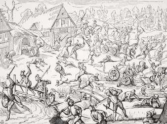 A Village Pillaged by Soldiers, copy of a woodcut from Hamelmann